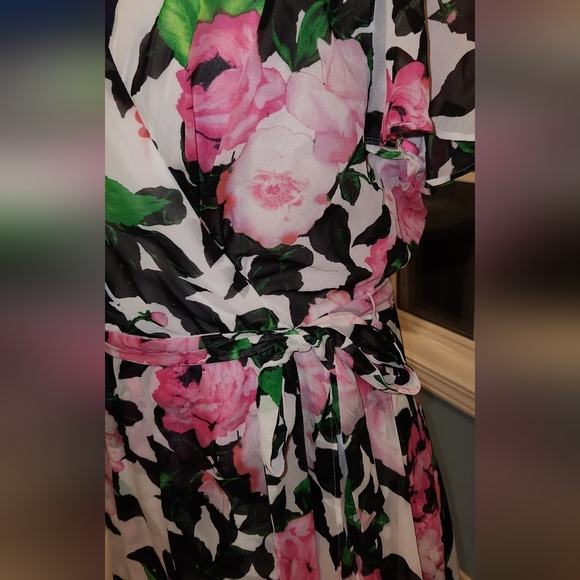 Betsey Johnson Black and Pink Floral Faux Wrap Maxi Dress - Picture 2 of 9